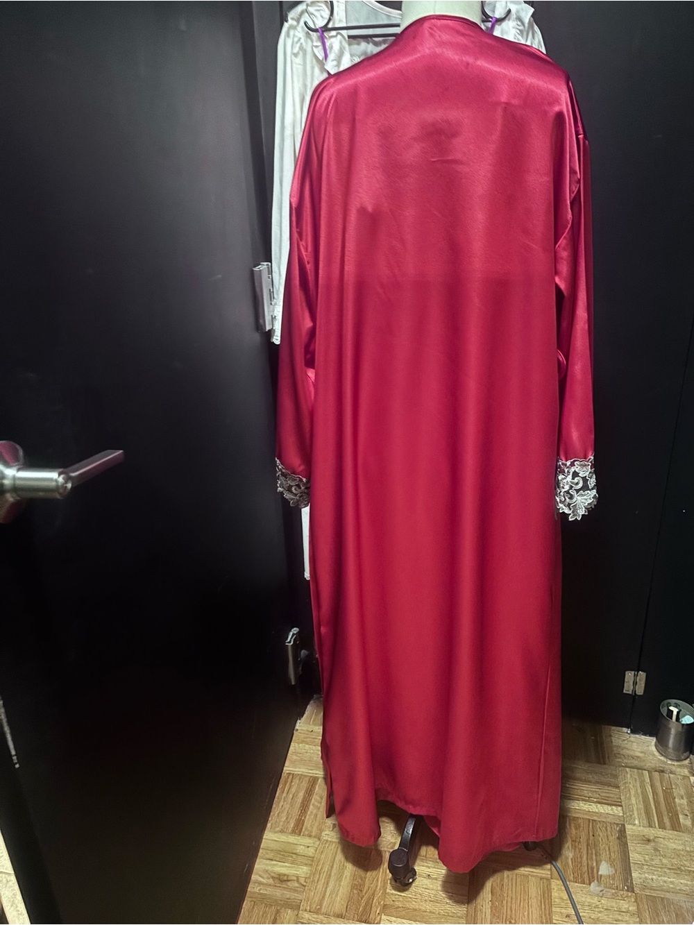 Silky Red Lace-Trim Slip Dress with Matching Robe- Women Intimates size Large - Picture 5 of 6